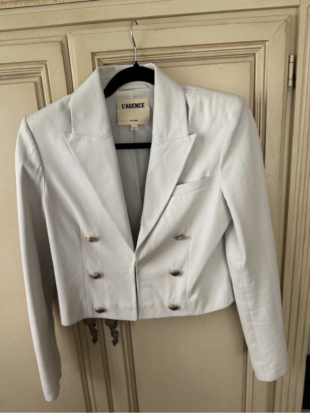 L'AGENCE White Cropped Double-Breasted Blazer